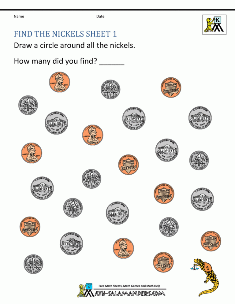 Kindergarten Money Worksheets 1st Grade