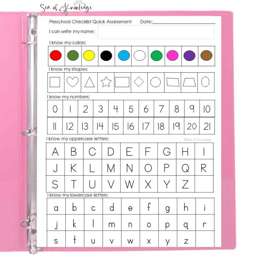 Kindergarten Readiness Assessment A Comprehensive Binder For Worksheets Library