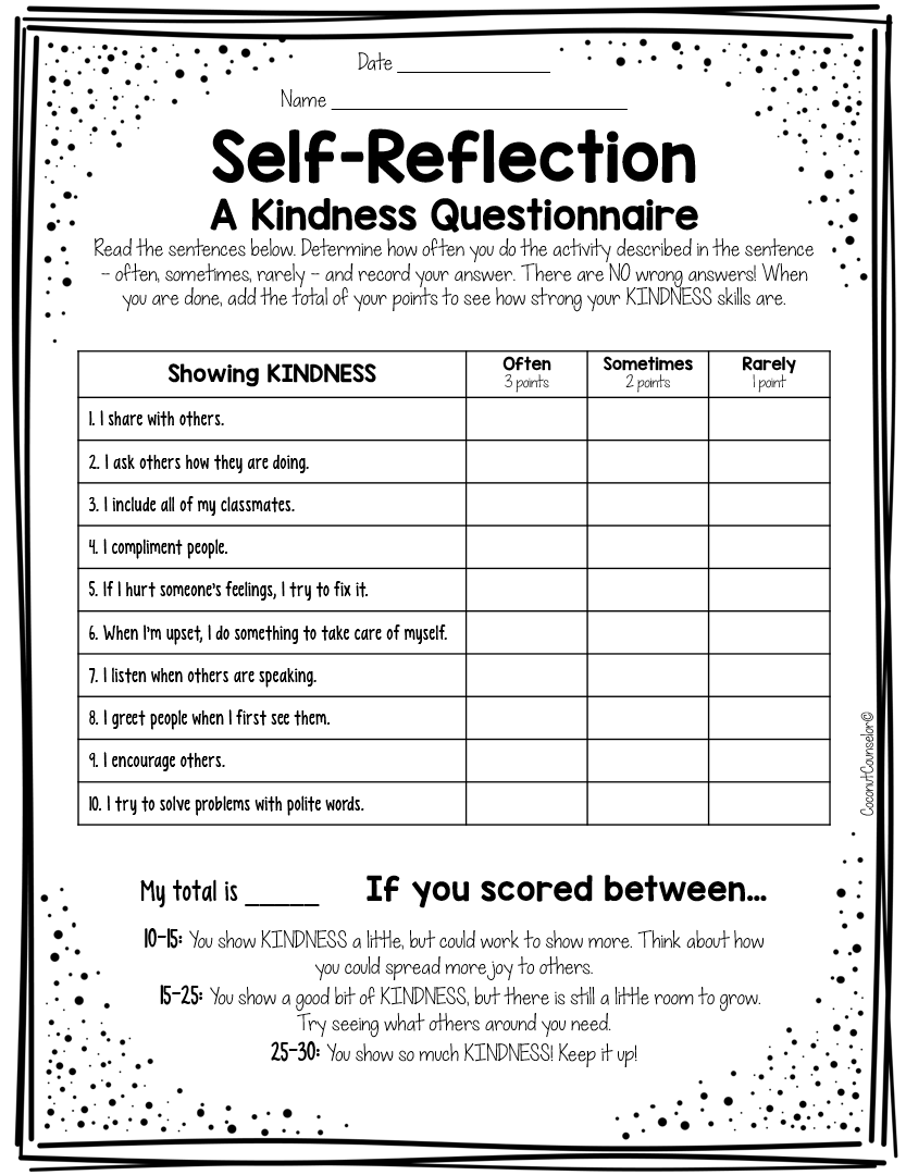 Kindness Worksheets Coconut Counselor