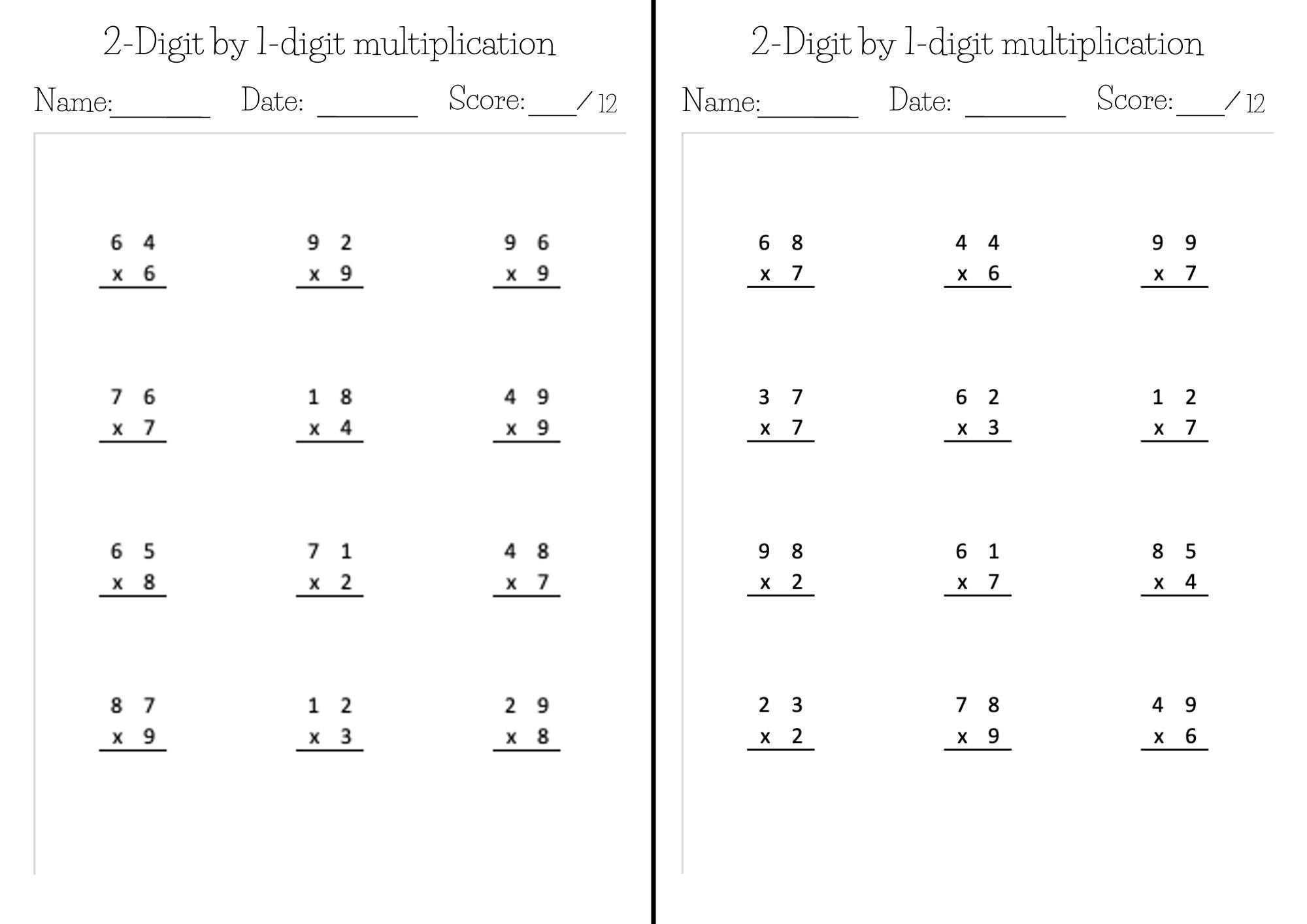 Kumon like Math Worksheets Exercise Pages In PDF 2 digit By 1 