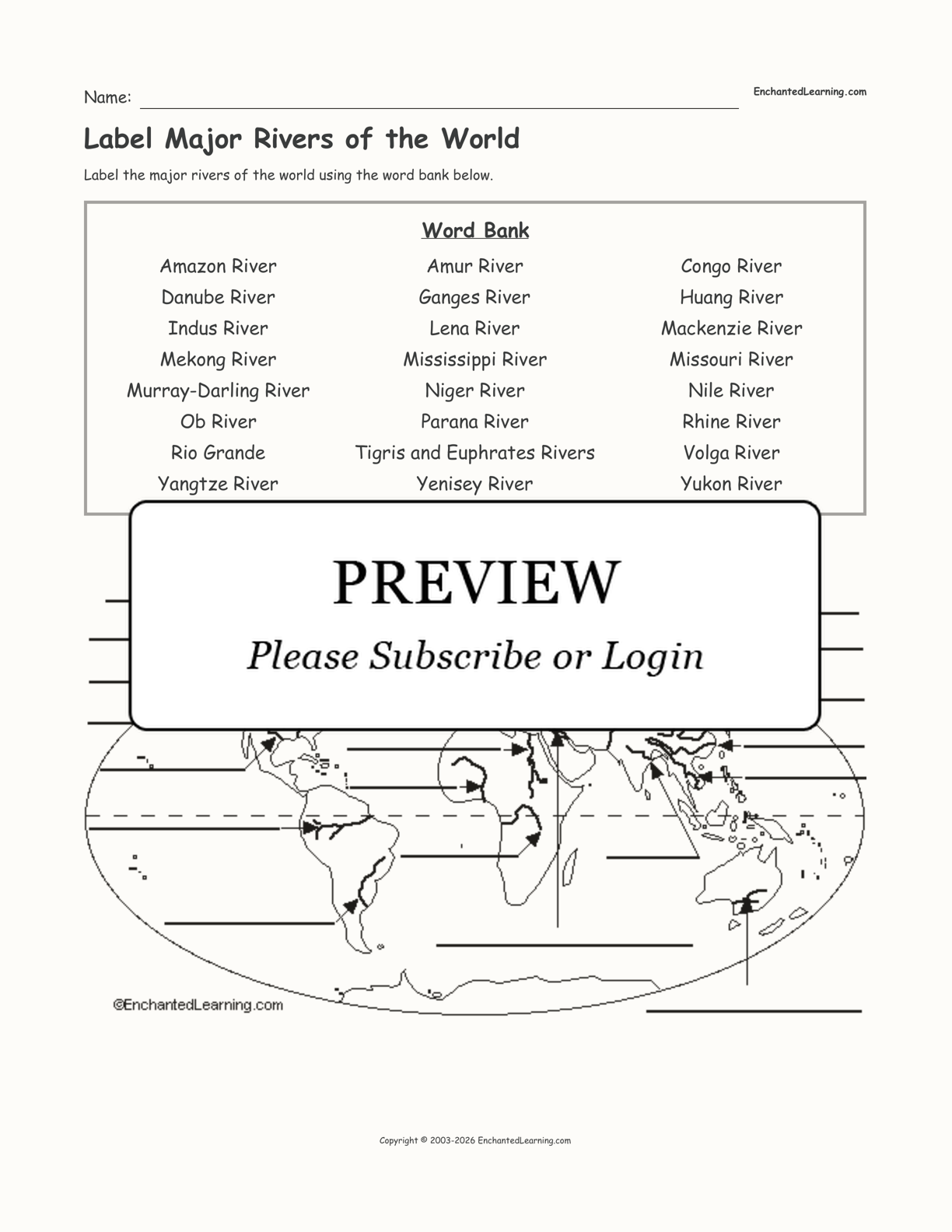Label Major Rivers Of The World Printout Enchanted Learning