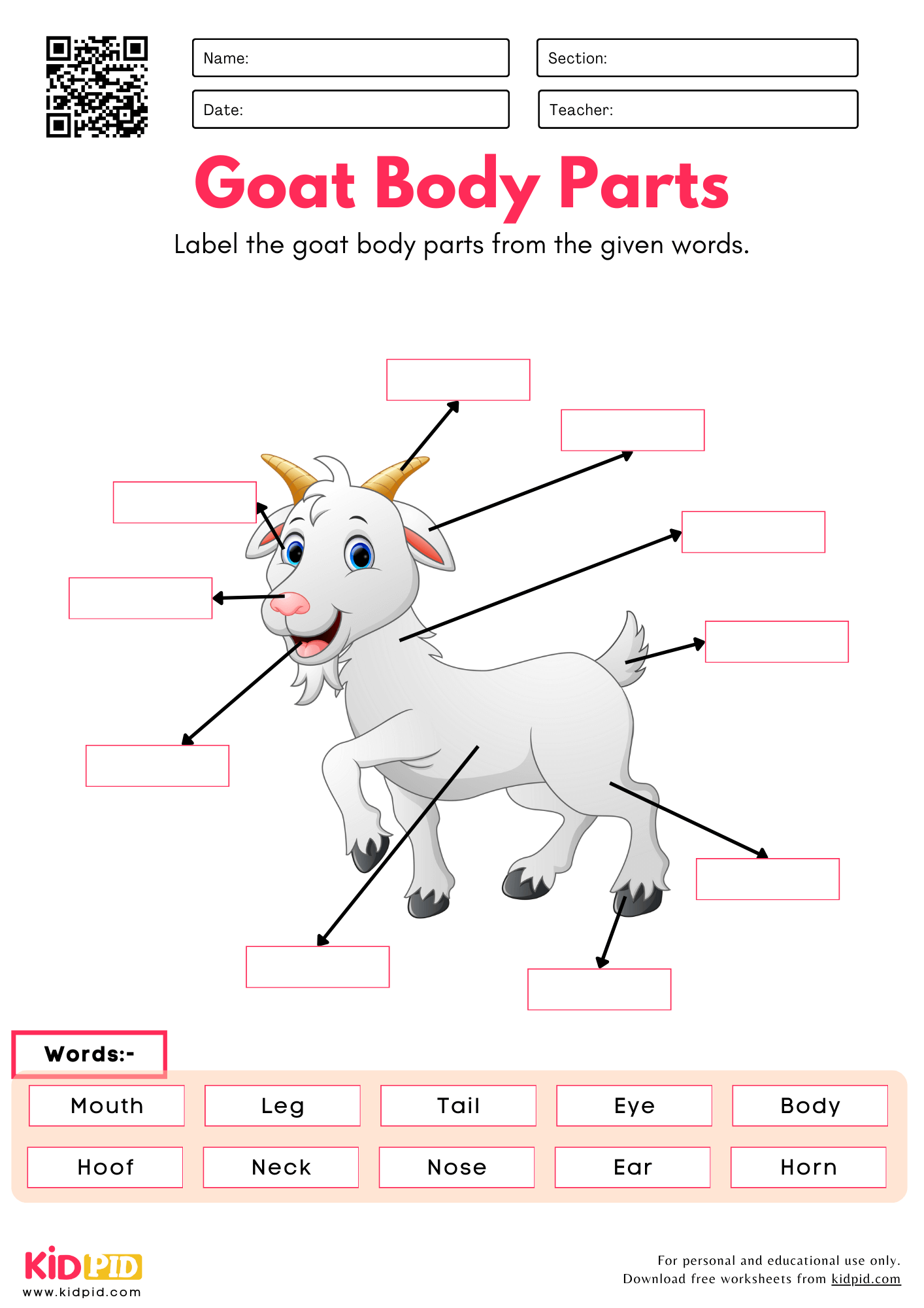 Label The Goat Body Parts Worksheet Kidpid Label The Goat Body Parts Worksheet Kidpid