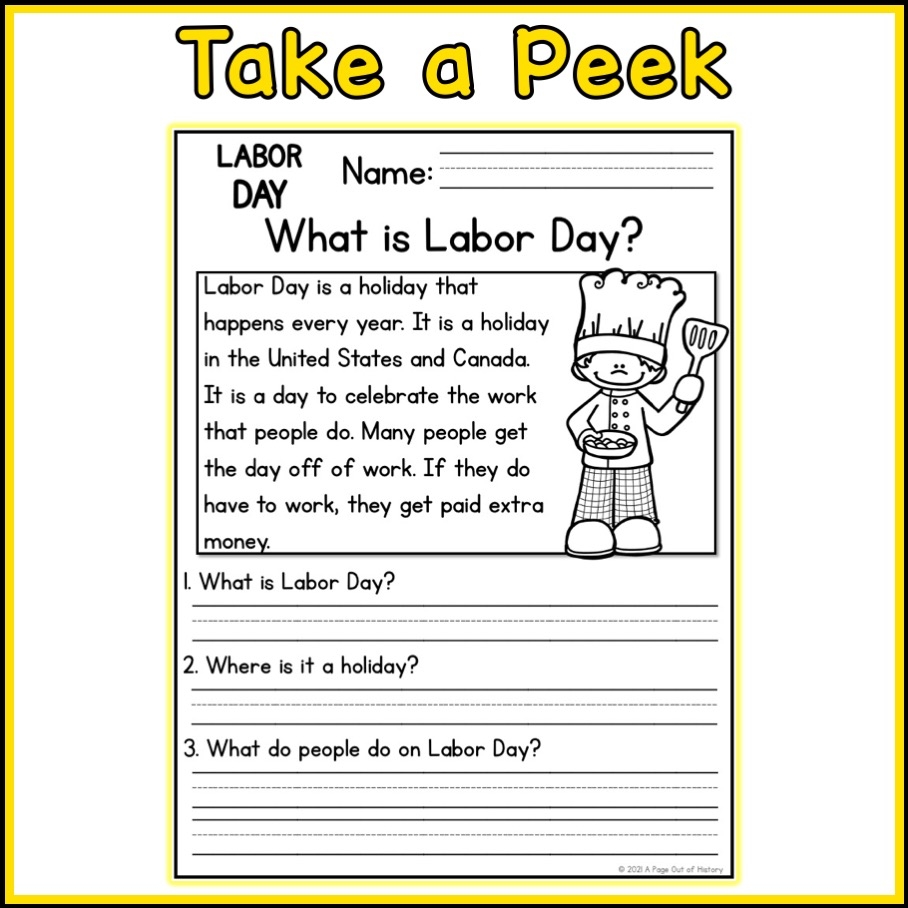 Labor Day Holidays Reading Comprehension Passages K 2