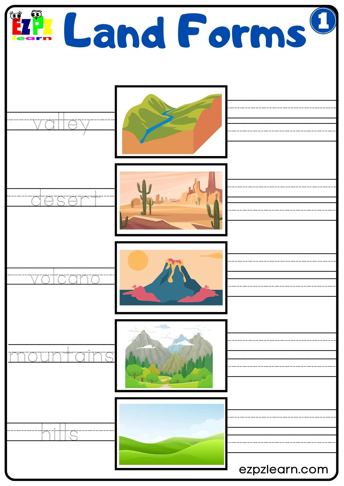 Land And Water Forms Write The Words Activity Free PDF Download Set 1 Ezpzlearn