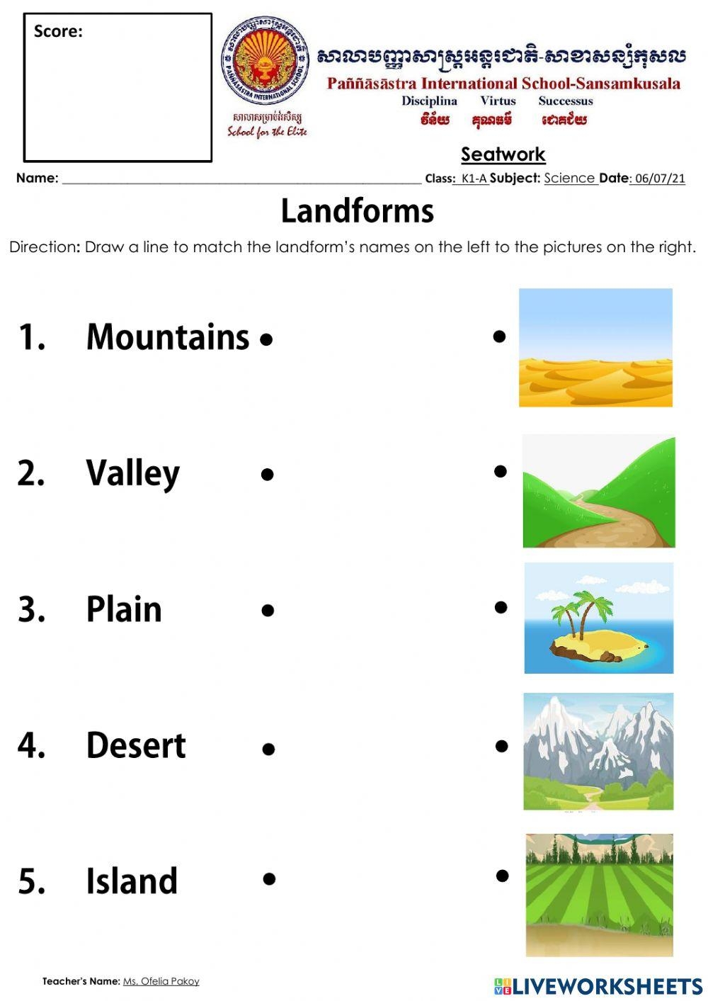 Landforms Online Exercise For K1 Live Worksheets Worksheets Library