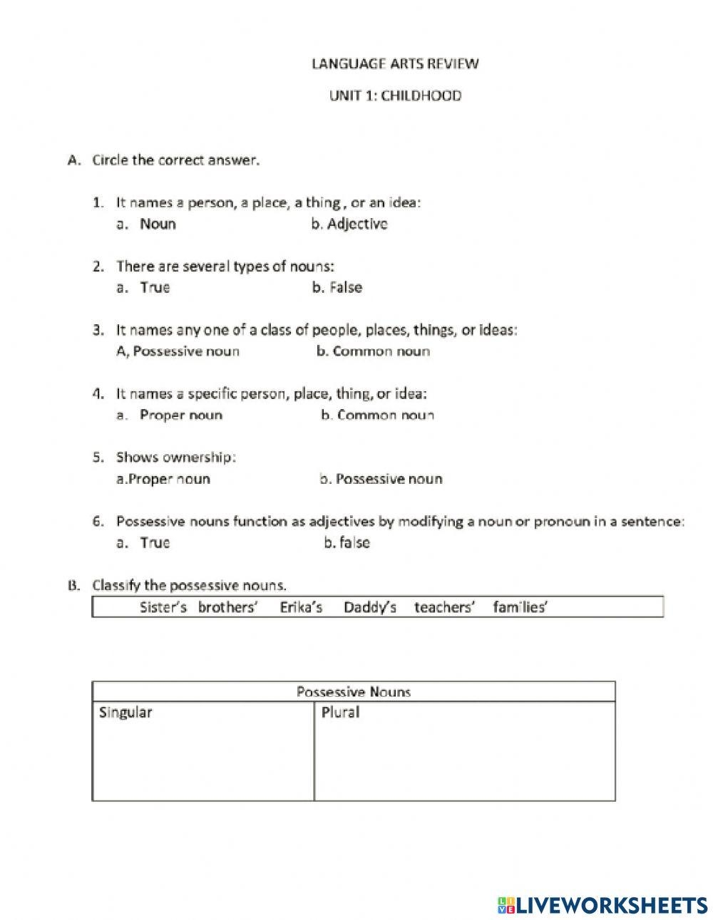Printable 6th Grade Language Arts Worksheets