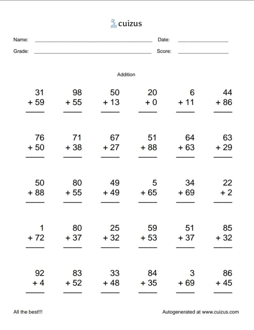 Large Font Free Math Worksheets Cuizus