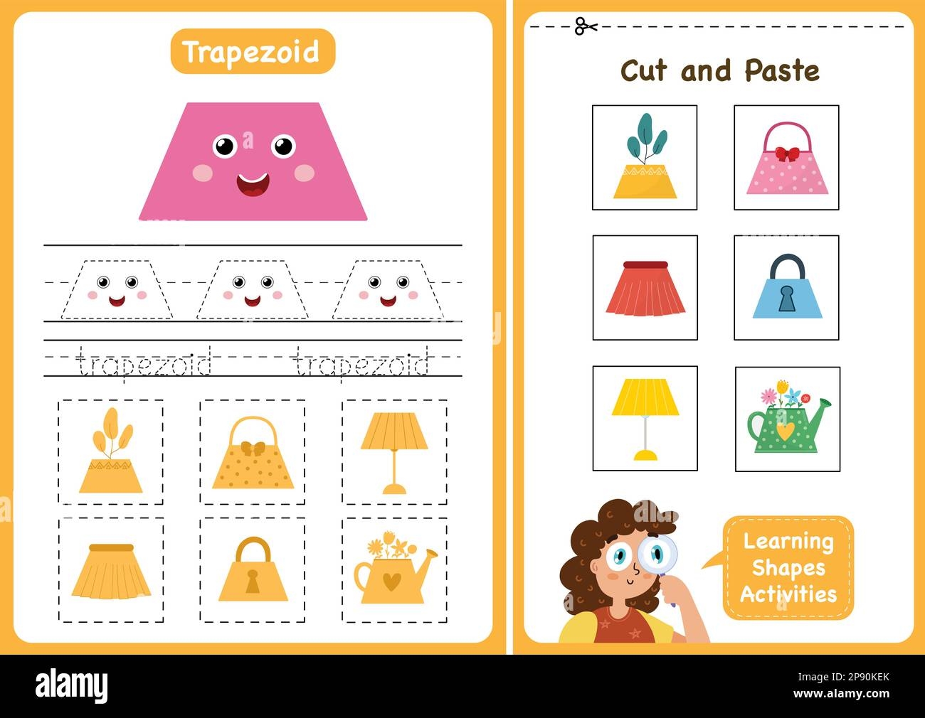 Learning Shapes Activity Page Trapezoid Geometric Shapes Worksheets For Kids Stock Vector Image U0026 Art Alamy