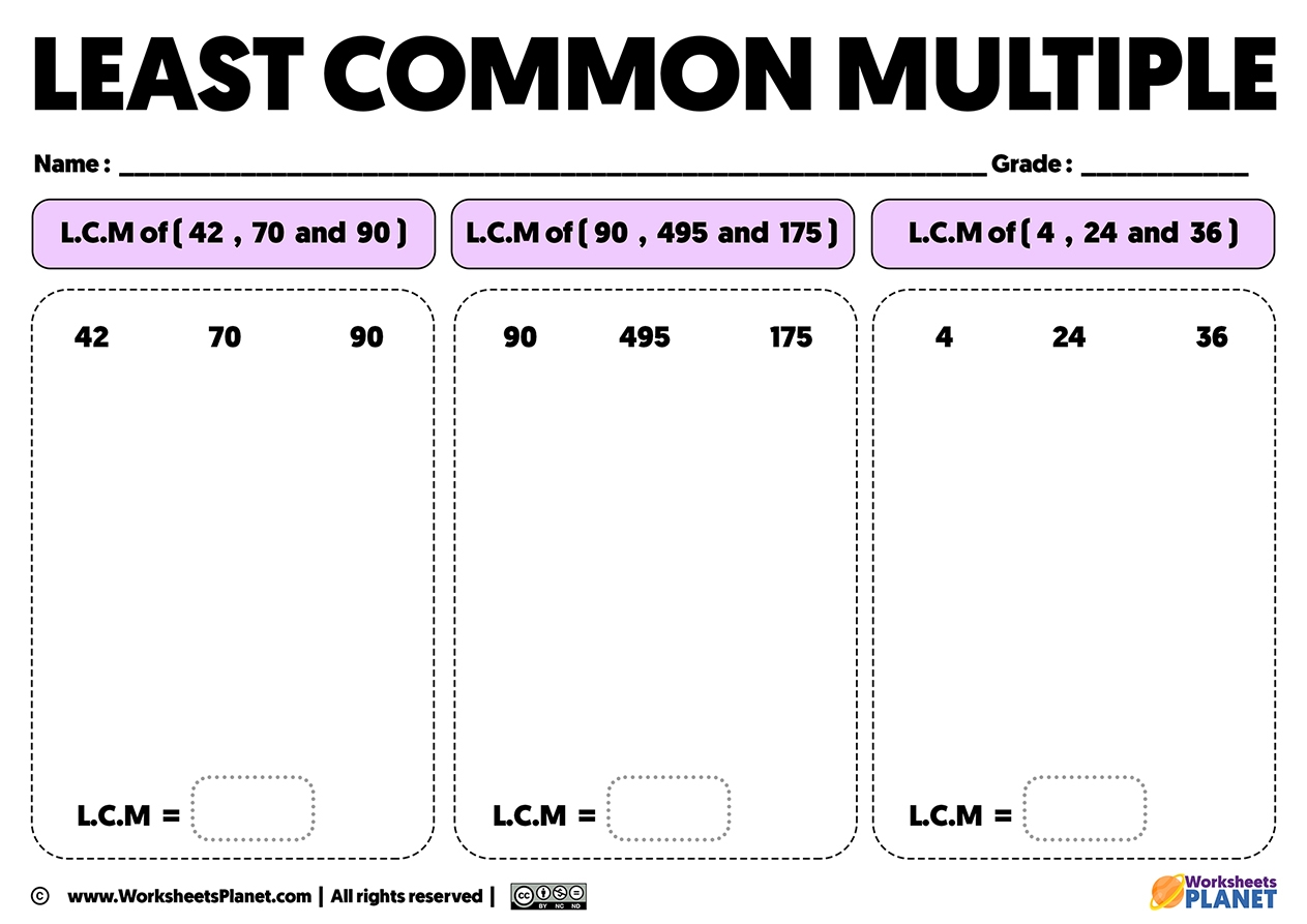 Least Common Multiple Exercises L C M Worksheets