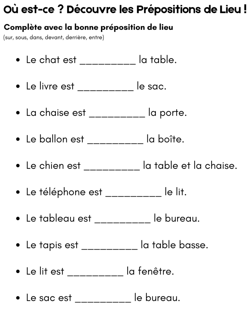 Les Prepositions De Lieu In French Exercises Made By Teachers