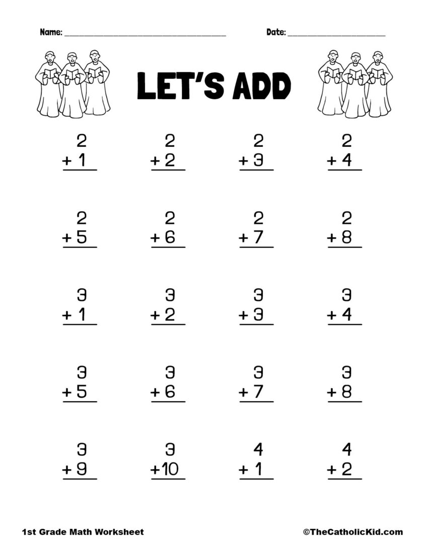 Let s Add 1st Grade Math Adding Worksheet Catholic TheCatholicKid