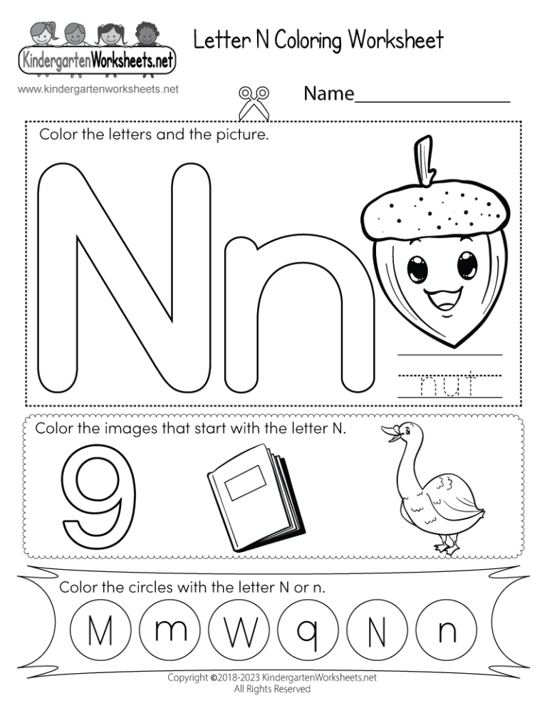 Letter N Coloring Worksheet Free Printable Digital PDF