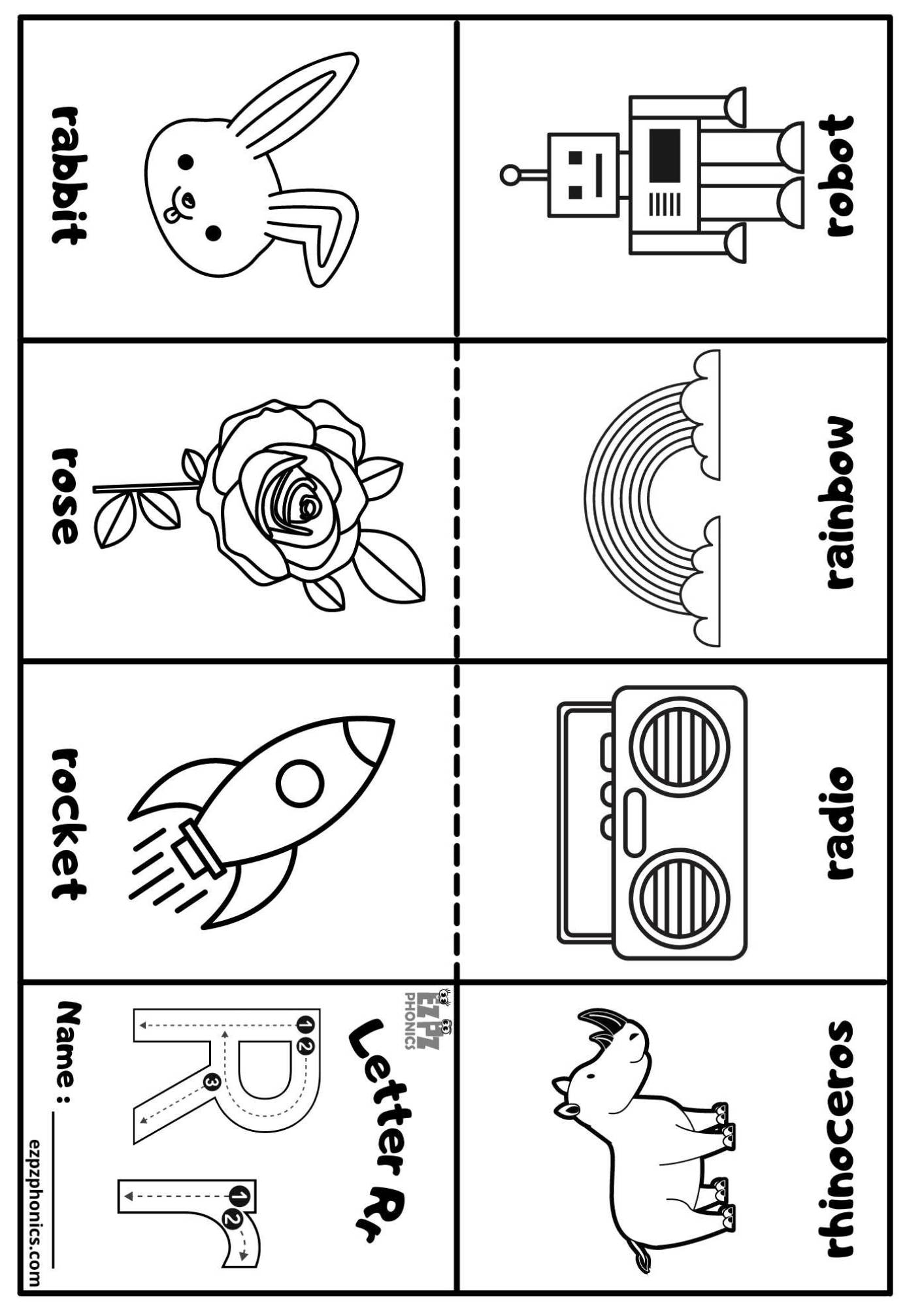Letter R Mini Coloring Book Free Printable PDF Ezpzphonics
