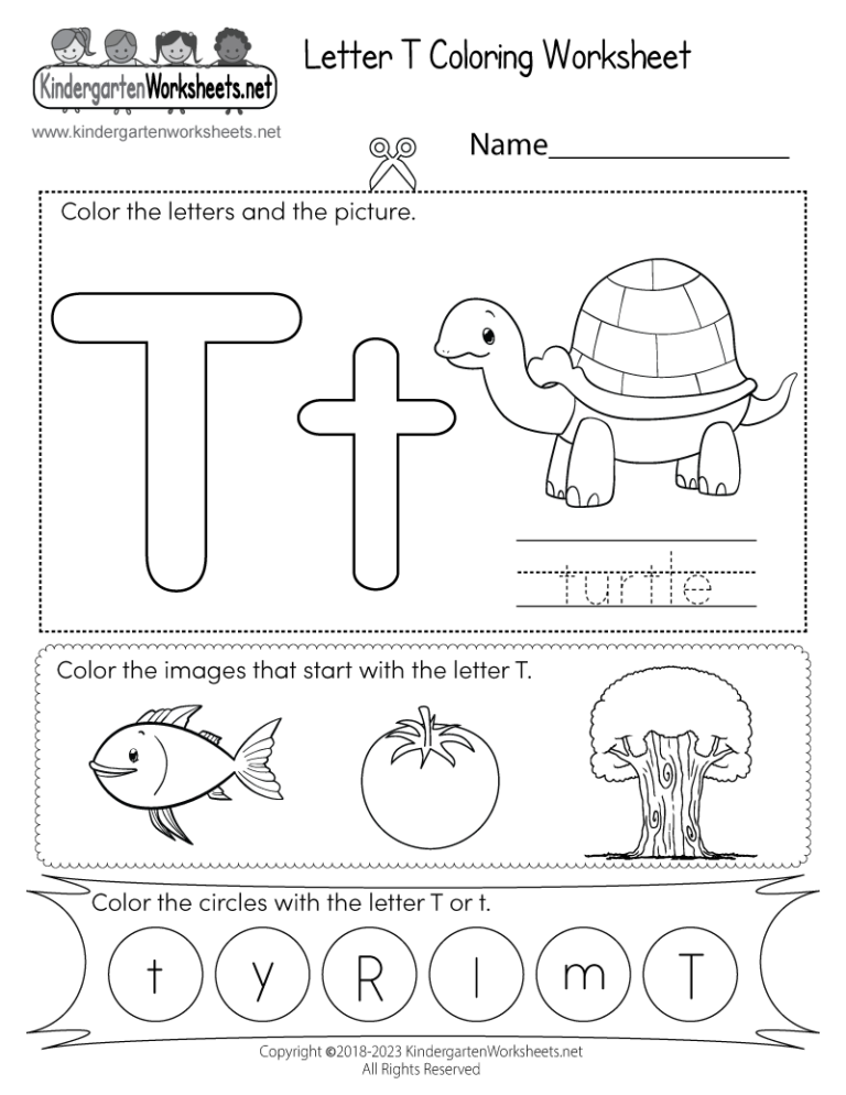 Letter T Coloring Worksheet Free Printable Digital PDF