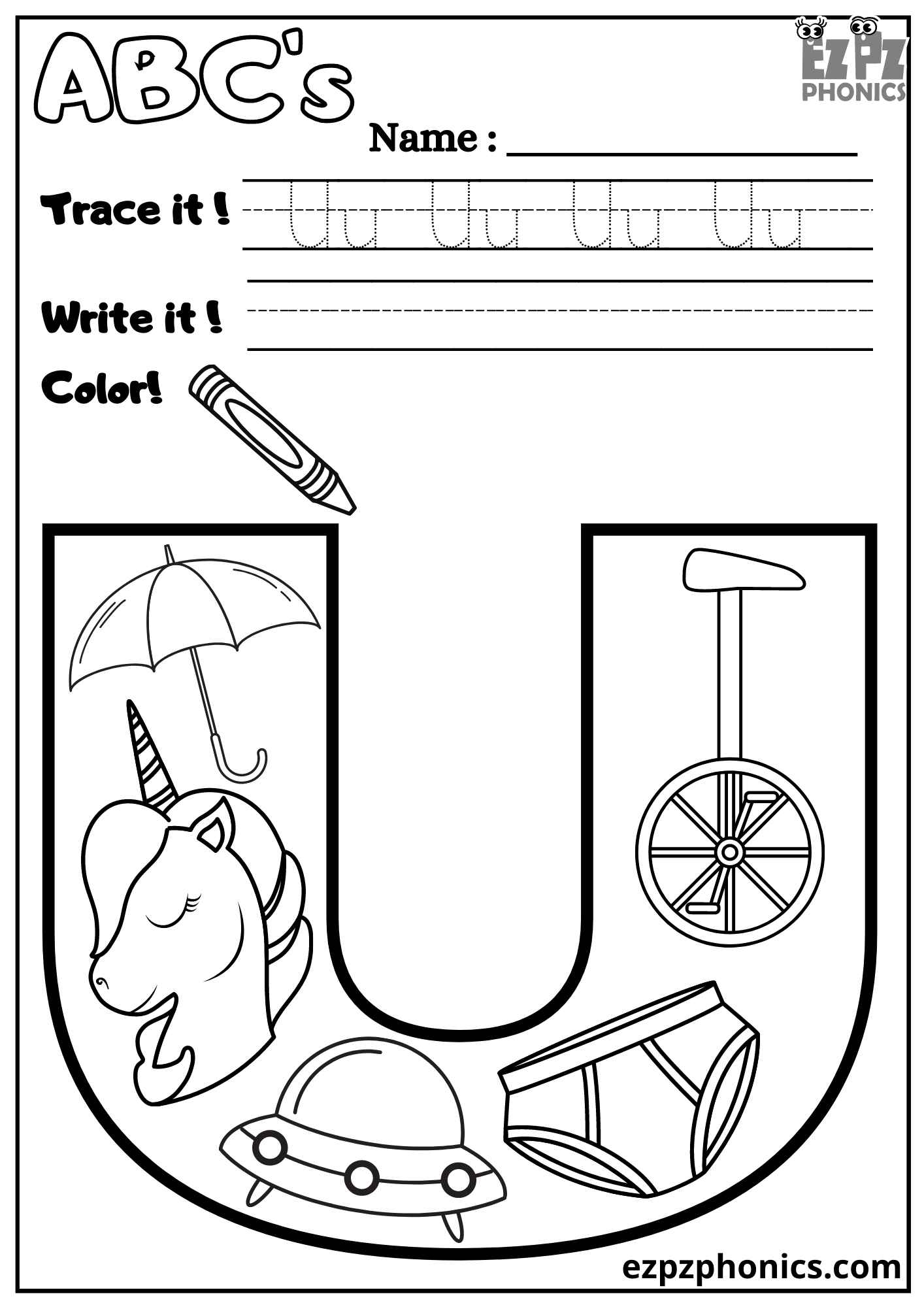 Free Printable Letter U Worksheets
