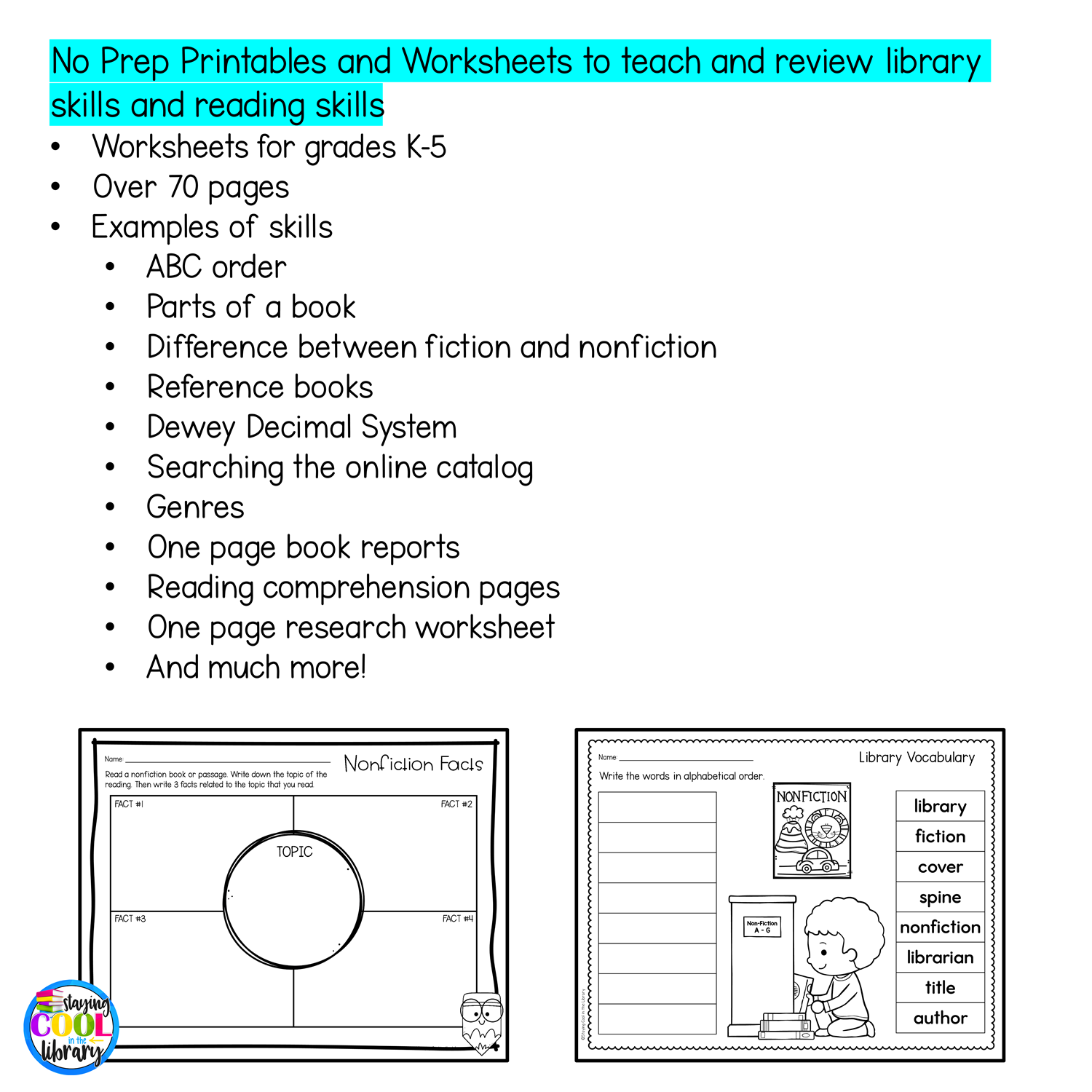 Library No Prep Printables Library No Prep Printables
