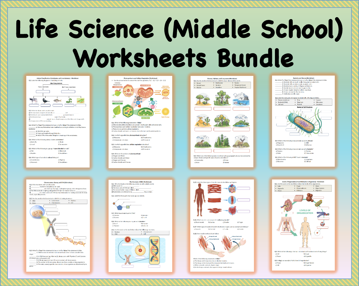 Life Science Middle School Worksheets Bundle Printable Distance Learning Made By Teachers
