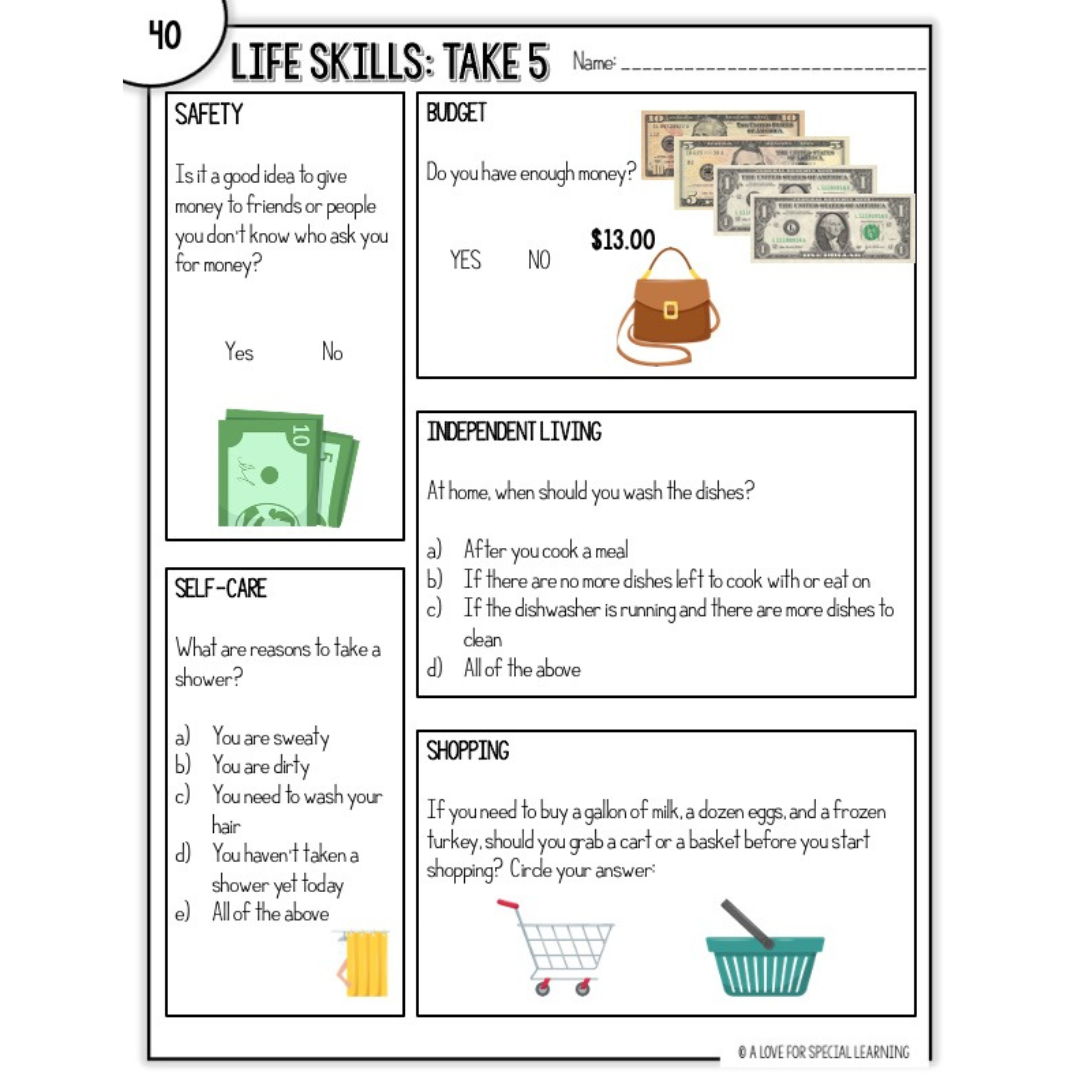 Life Skills Daily Warm Up Activity Resource Worksheets Library