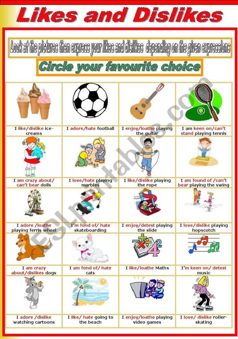 Likes And Dislikes Circle Yor Favourite Choice ESL Worksheet By Mabdel
