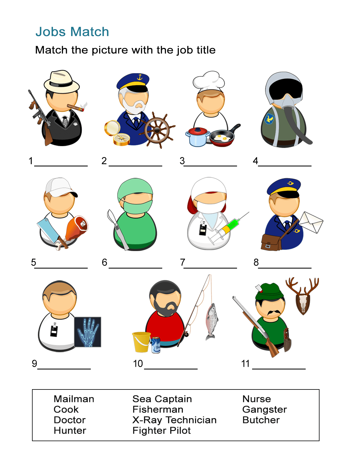 List Of Common Occupations Worksheet Match The Jobs And Pictures ALL ESL