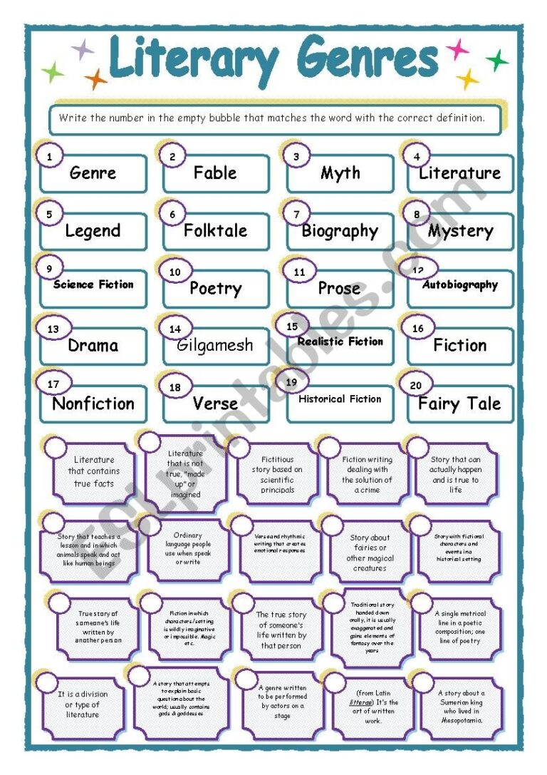 Literary Genres ESL Worksheet By Allop