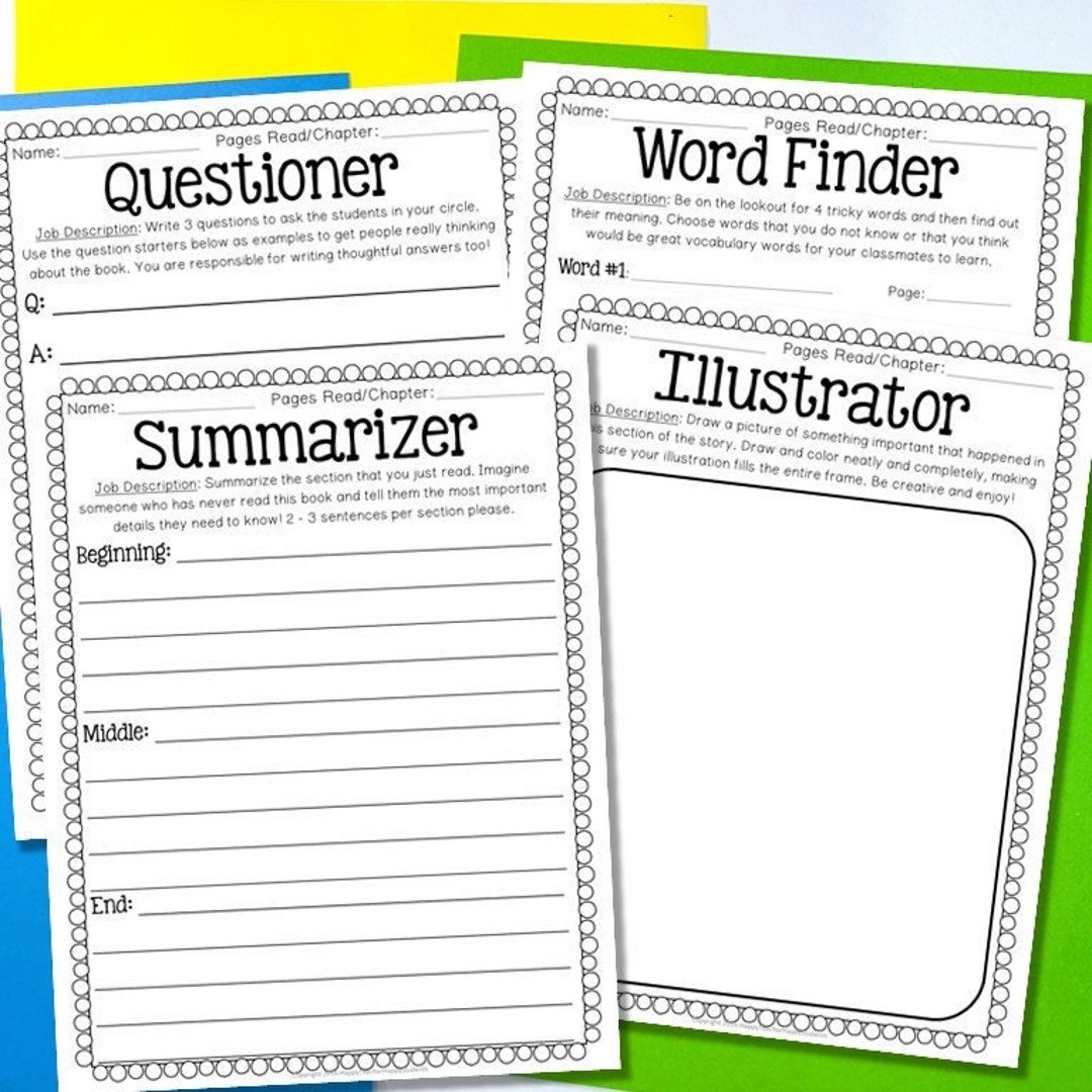 Literature Circles Worksheets 4 Lit Circle Roles Worksheets For Any Book Book Club For Kids Book Study For Kids Digital Download PDF Etsy Literature Circles Worksheets 4 Lit Circle Roles Worksheets For Any Book Book Club For Kids Book Study For Kids Digital Download PDF Etsy
