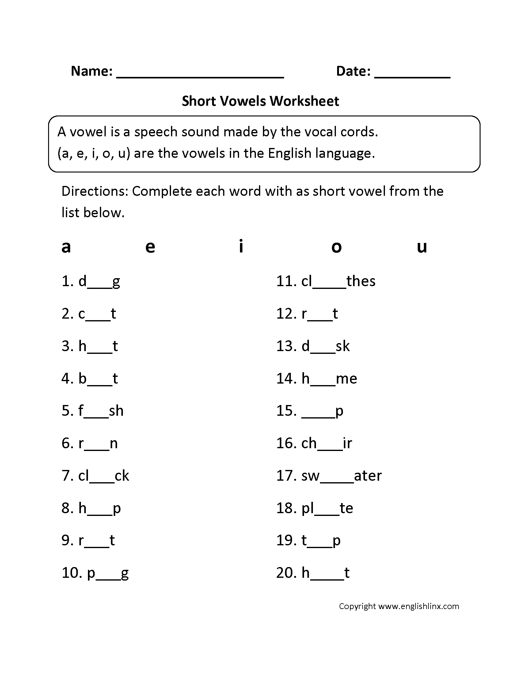 Long And Short Vowels Worksheet Have Fun Teaching Short Vowel Worksheets Library