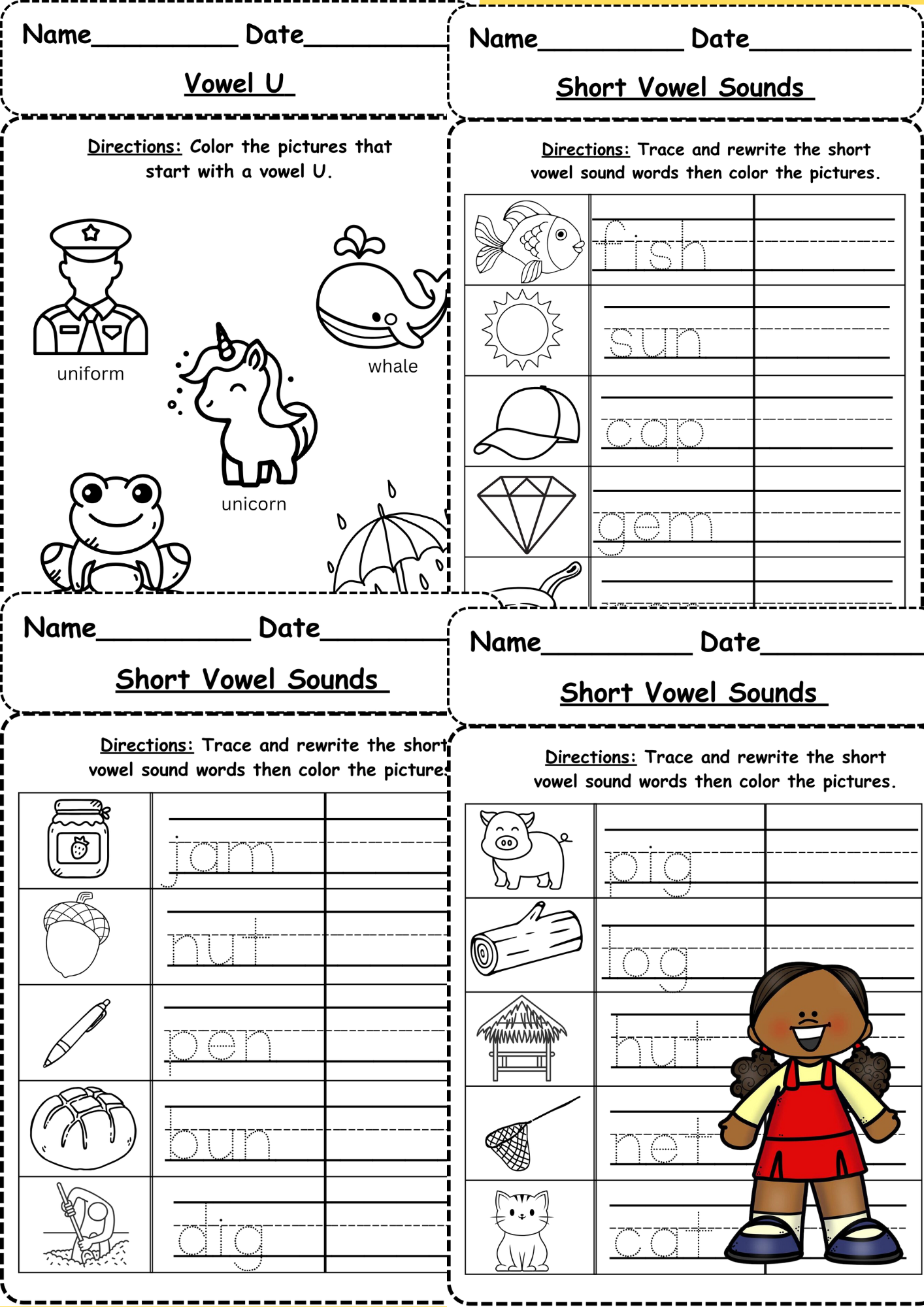 Free Printable Worksheets Vowel Review