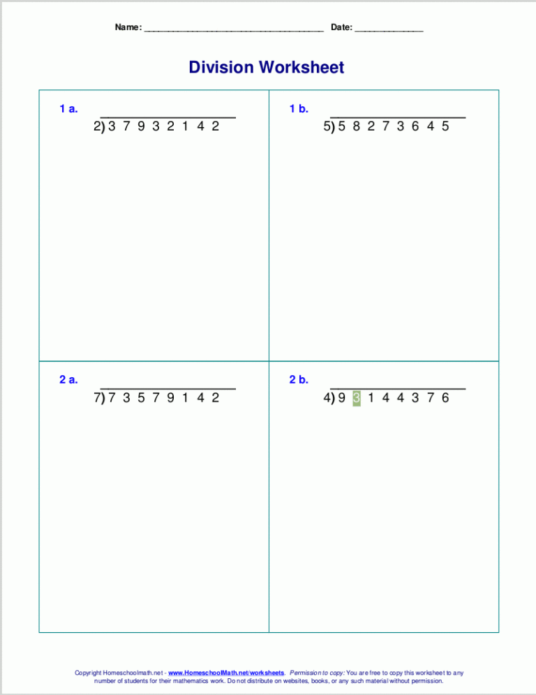 Long Division Worksheets For Grades 4 6