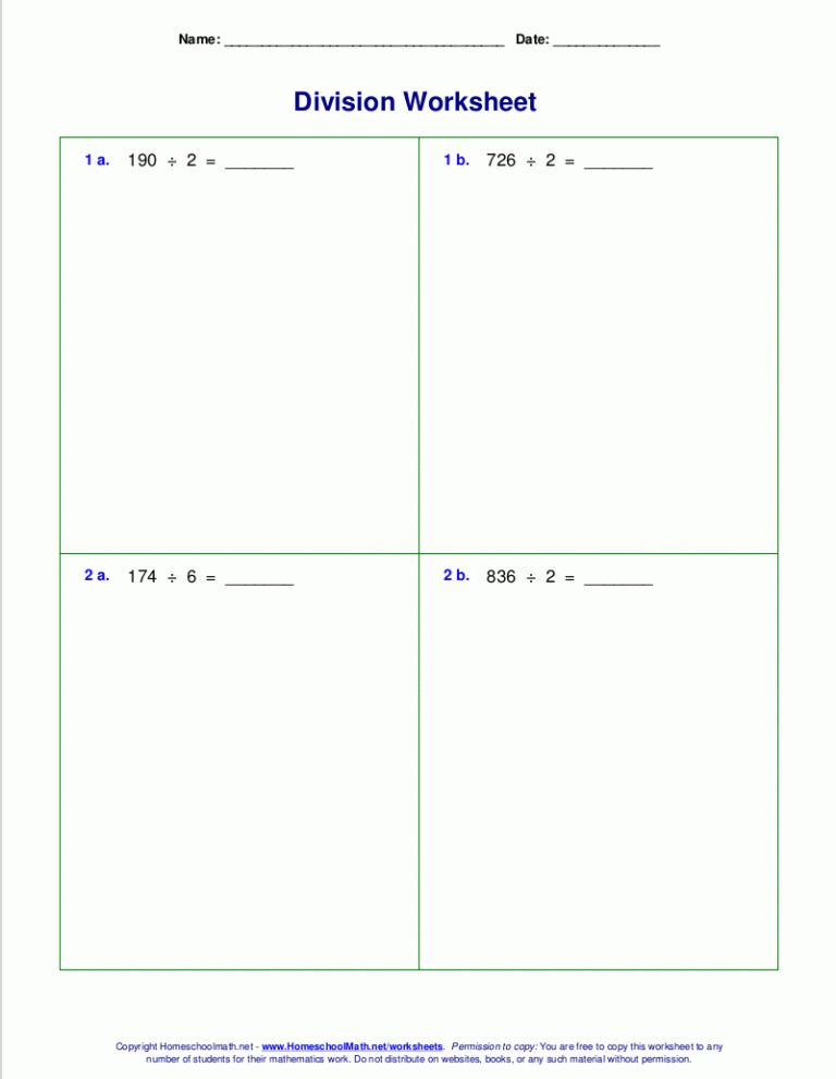 Long Division Worksheets For Grades 4 6