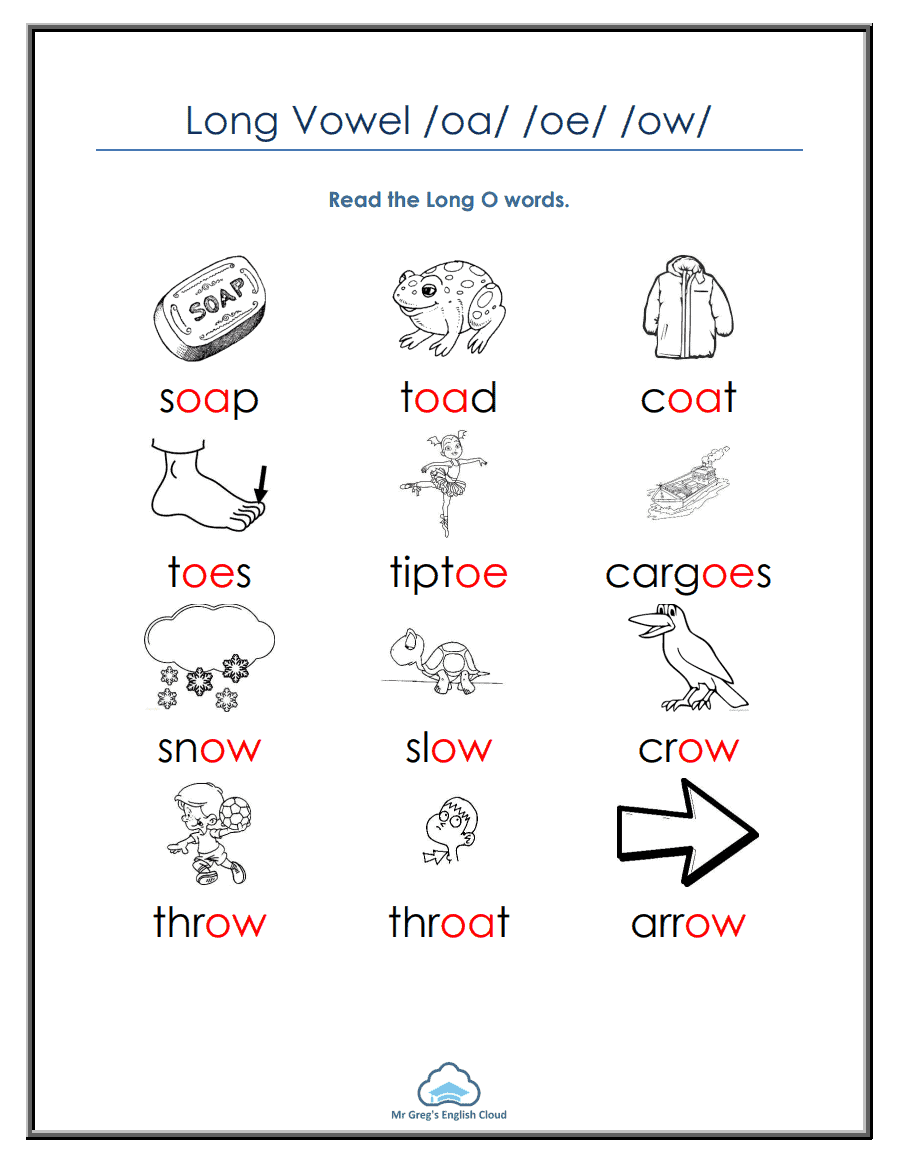 Long Vowel O oa oe ow Mr Gregs English Cloud Worksheets Library Long Vowel O oa oe ow Mr Gregs English Cloud Worksheets Library