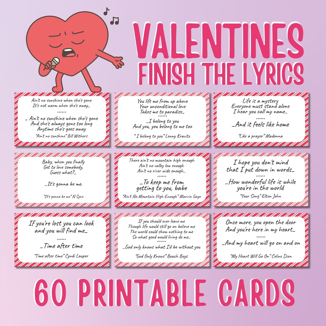 Love Songs Finish The Lyrics Game Valentine s Music Trivia Fun Group Party Activity Printable Galentine s Day Game Printable Etsy