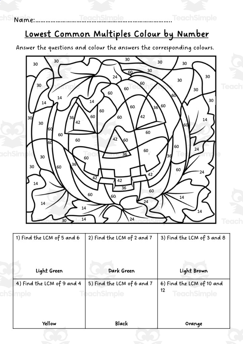 Lowest Common Multiple Printable Worksheets