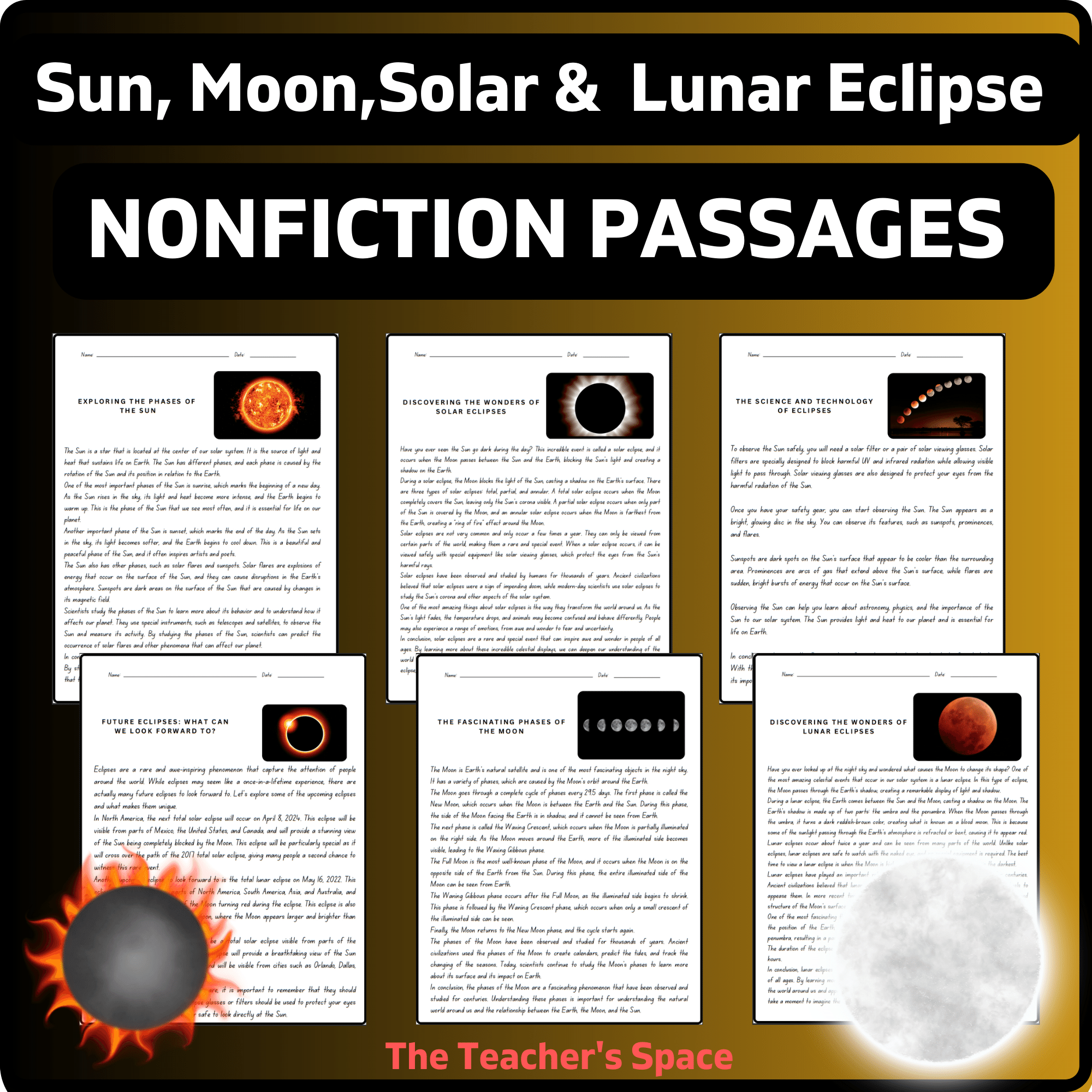 Lunar Solar Eclipse Sun Moon Phases Reading Comprehension Passages Made By Teachers