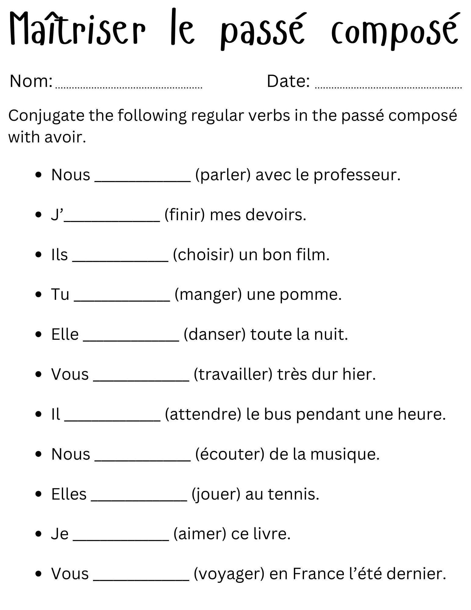 Ma triser Le Pass Compos Passe Compose In French Exercises Teaching Resources Ma triser Le Pass Compos Passe Compose In French Exercises Teaching Resources