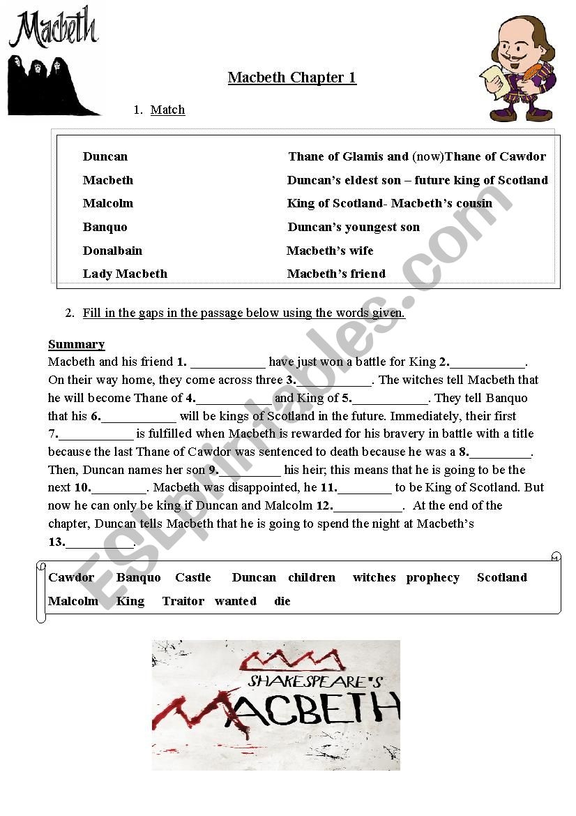 Macbeth Activity 1 ESL Worksheet By Romi100