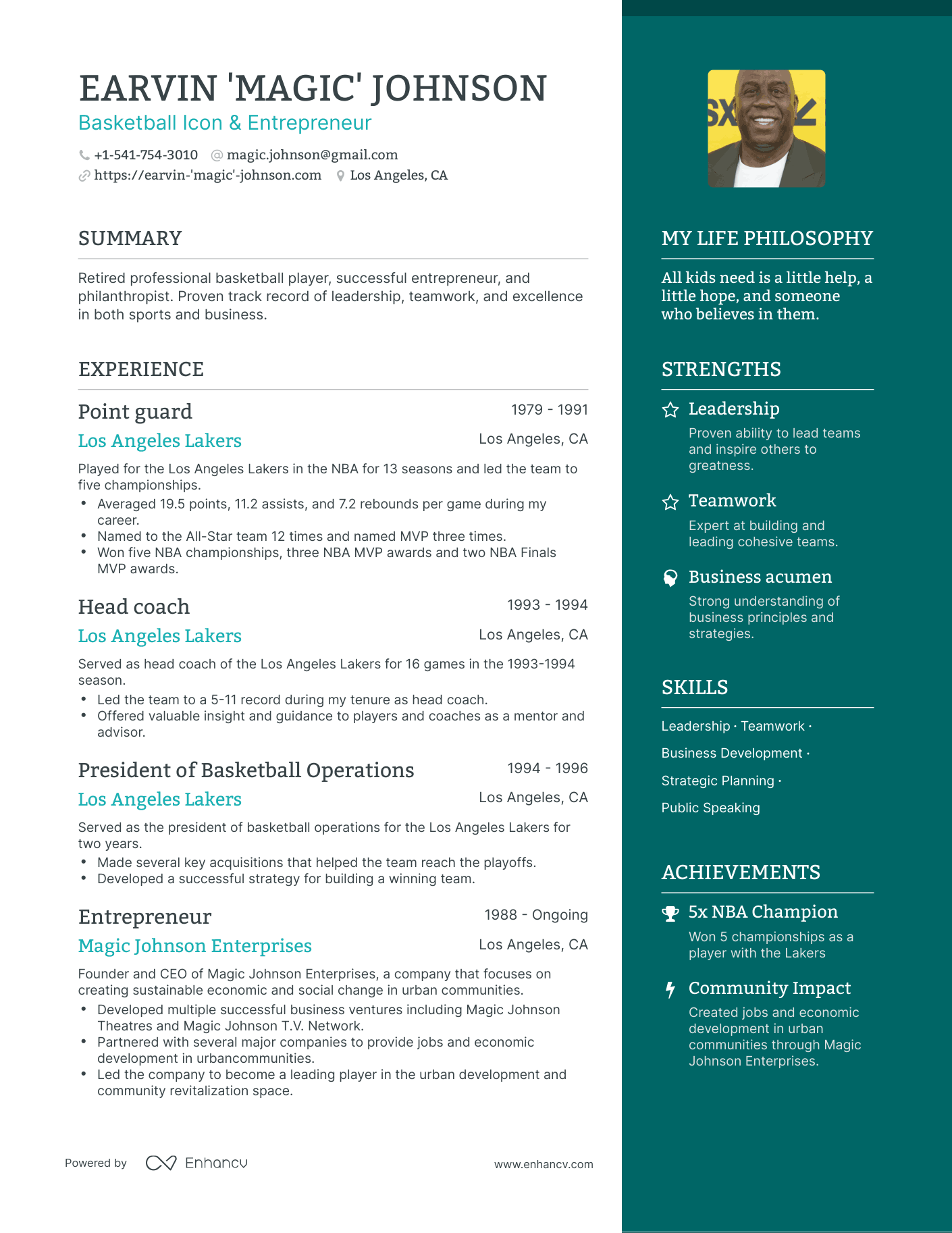 Magic Johnson s Resume Example ChatGPT Famous Resumes