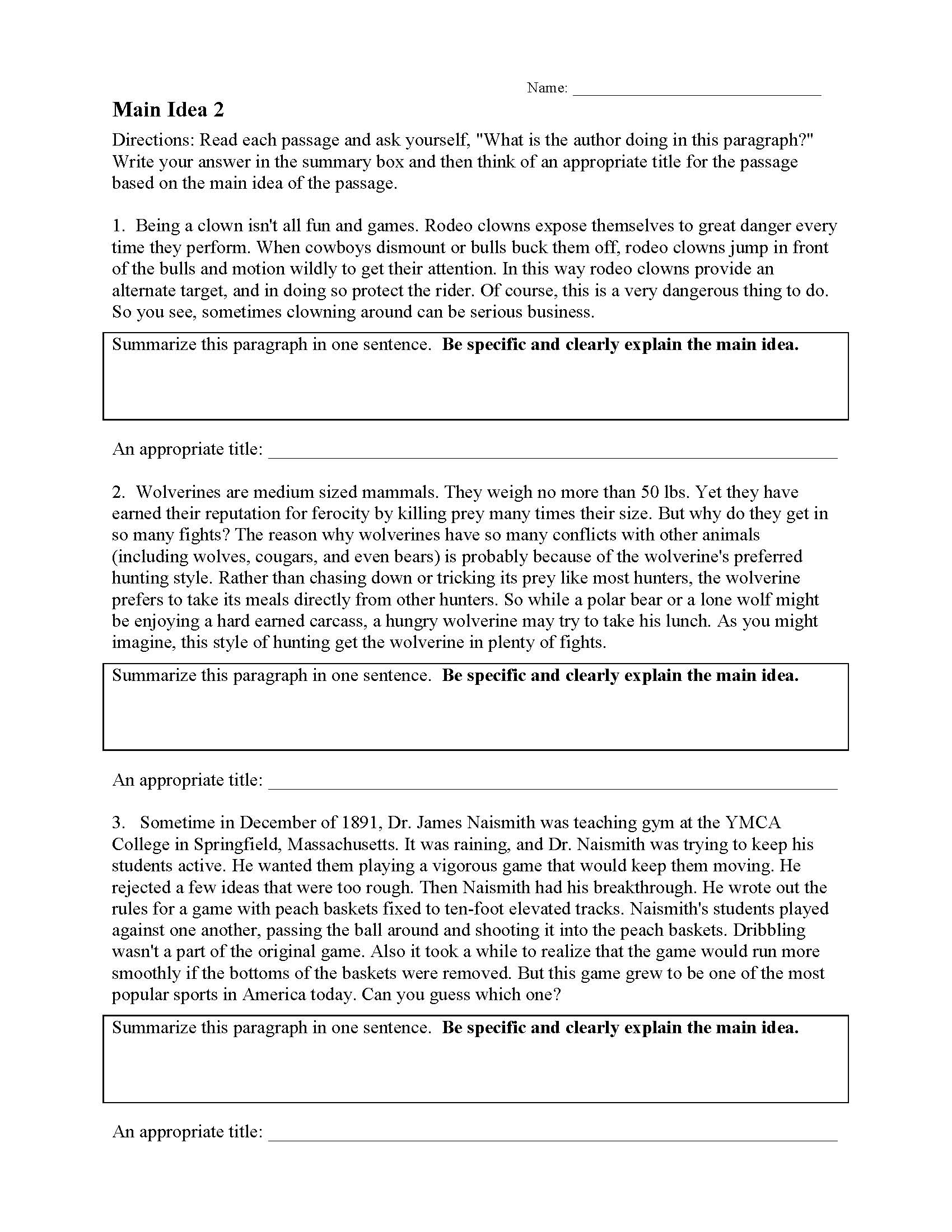 Main Idea Worksheets Ereading Worksheets Main Idea Worksheets Ereading Worksheets