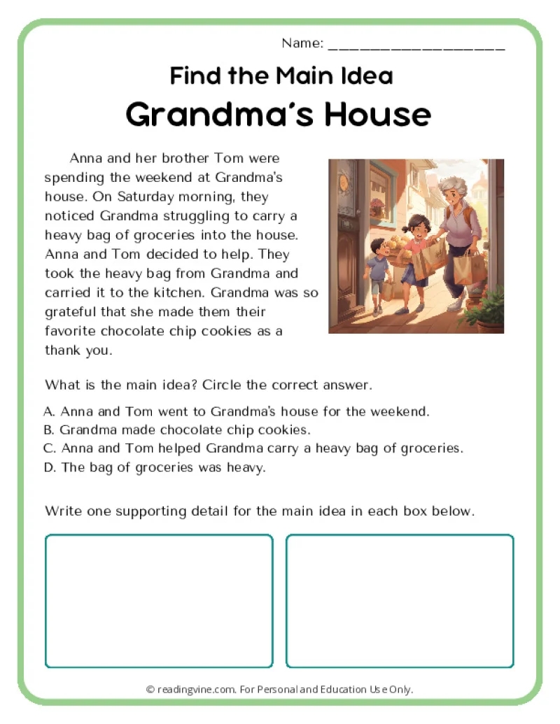 Main Idea Worksheets ReadingVine