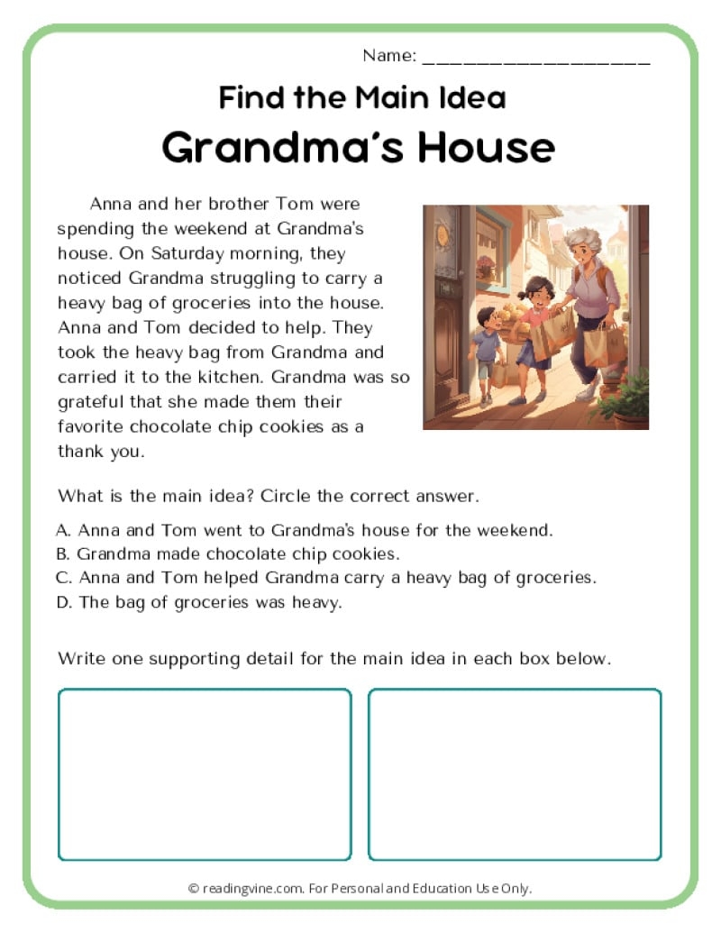 Main Idea Practice Worksheets Printable