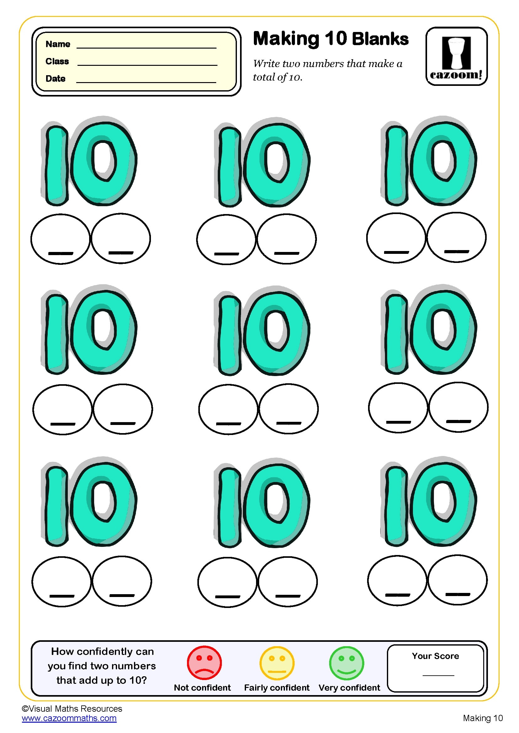 Making 10 Worksheet Blanks PDF Printable Addition Worksheets