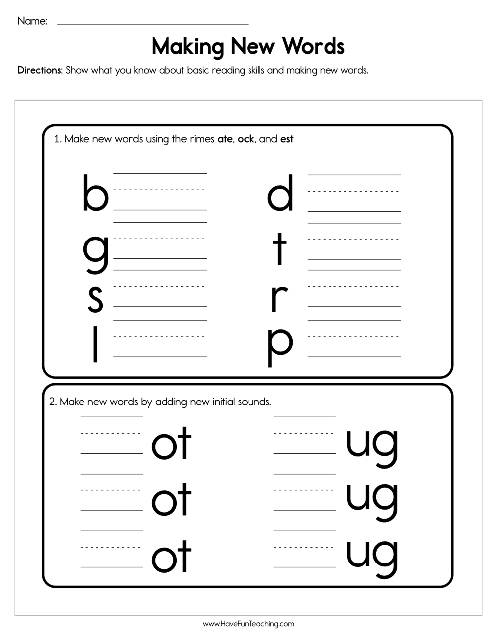 Making New Words Worksheet Making New Words Worksheet