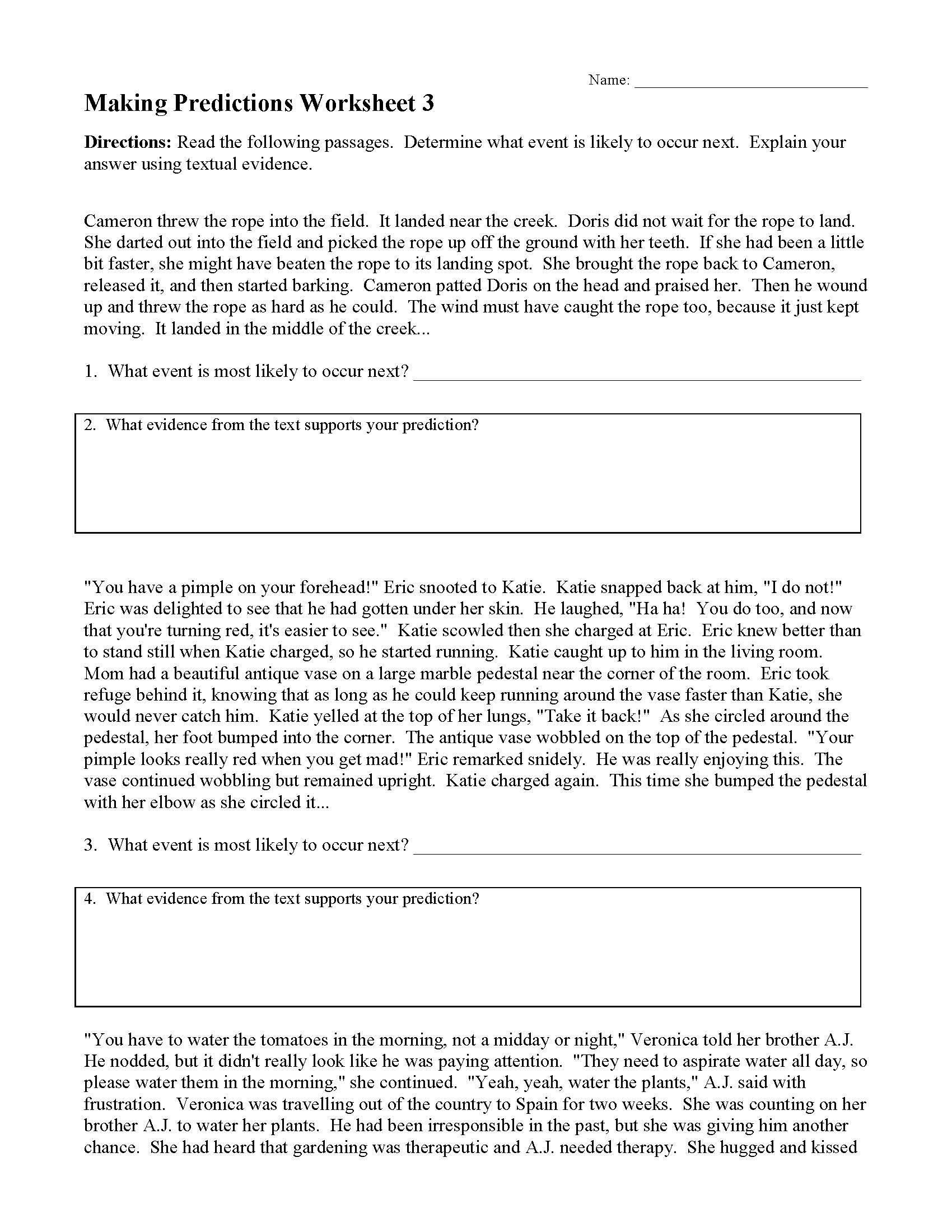 Making Predictions Worksheet 3 Reading Activity Making Predictions Worksheet 3 Reading Activity