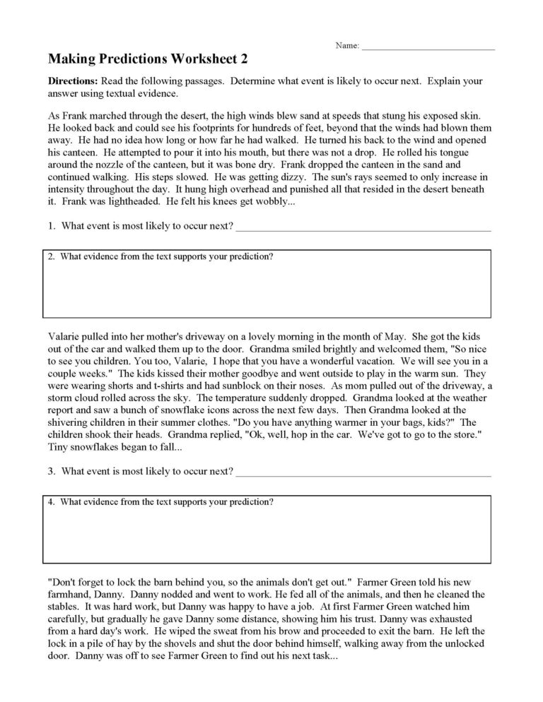 Making Predictions Worksheets Ereading Worksheets