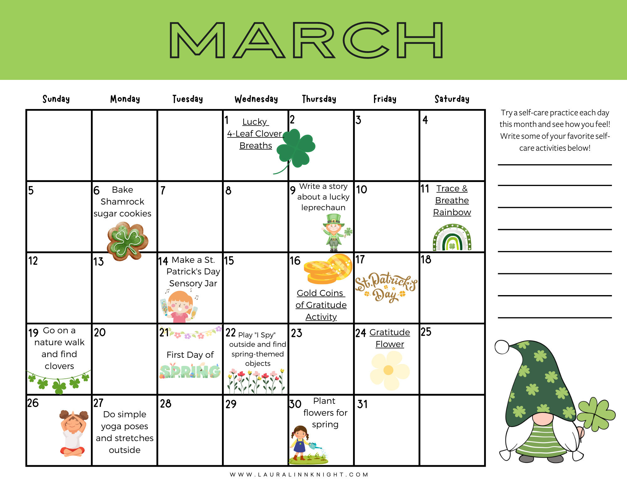 March 2023 Self Care Calendar For Kids FREE Printable Calendar March 2023 Self Care Calendar For Kids FREE Printable Calendar