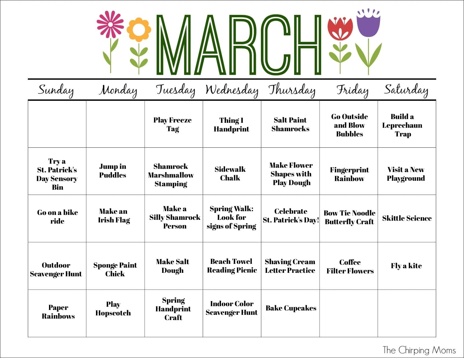 March Activity Calendar For Kids The Chirping Moms March Activity Calendar For Kids The Chirping Moms