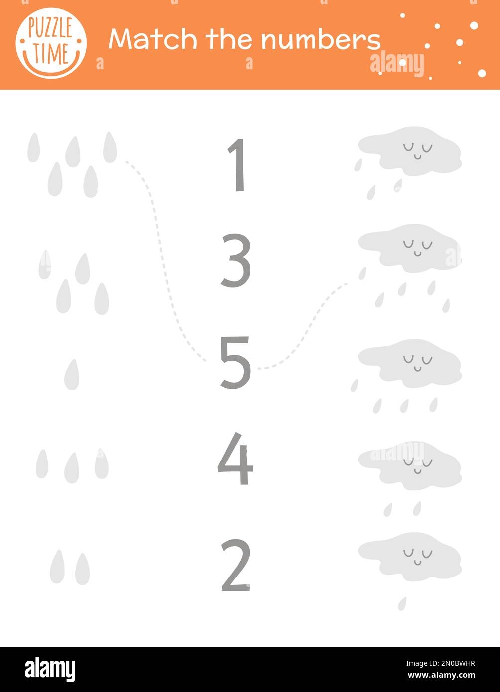 Matching Game With Cloud And Raindrops Autumn Weather Math Activity For Preschool Children Fall Season Counting Worksheet Educational Printable Wit Stock Vector Image U0026 Art Alamy
