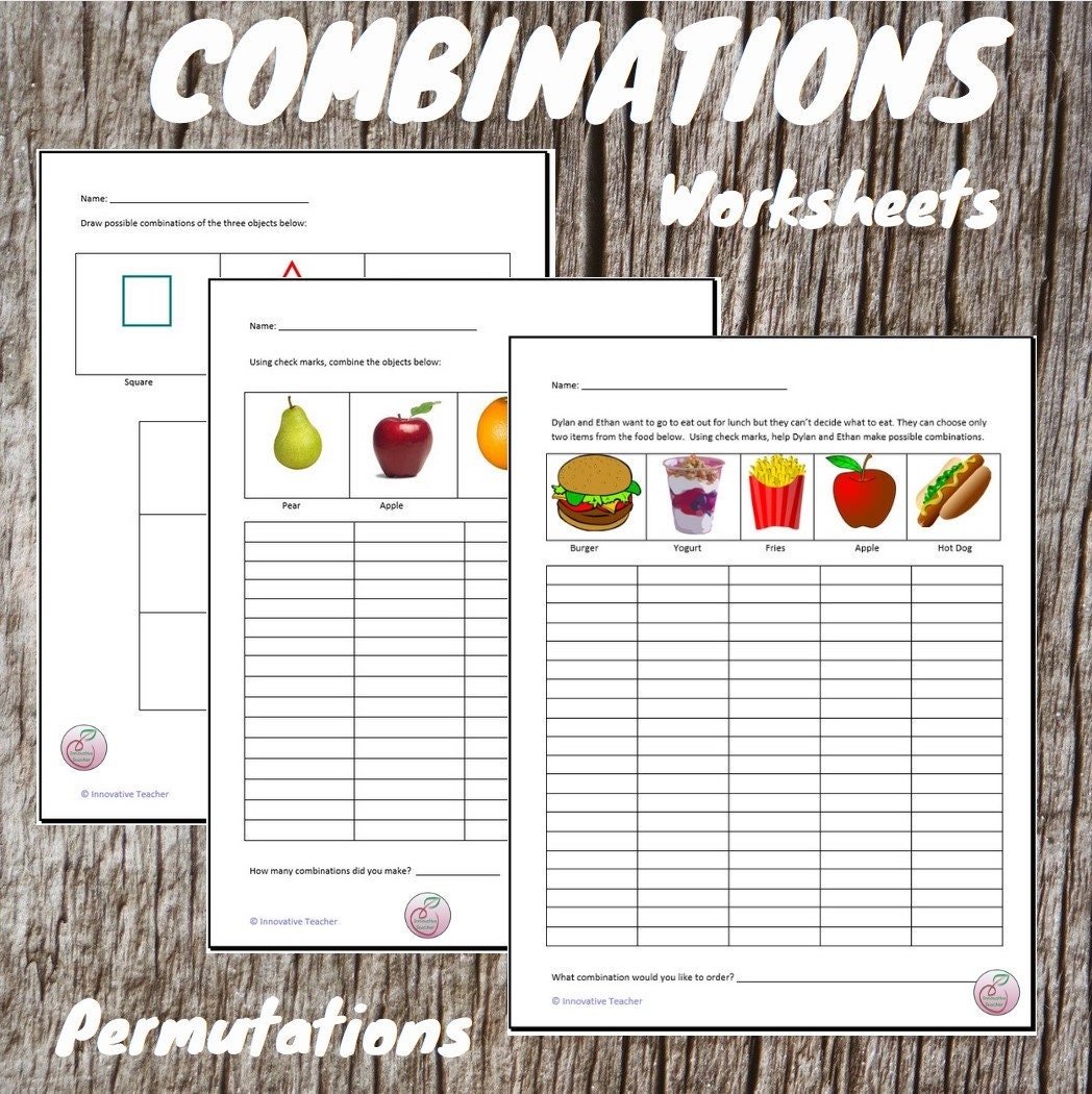 Math Combinations permutations Worksheet Etsy