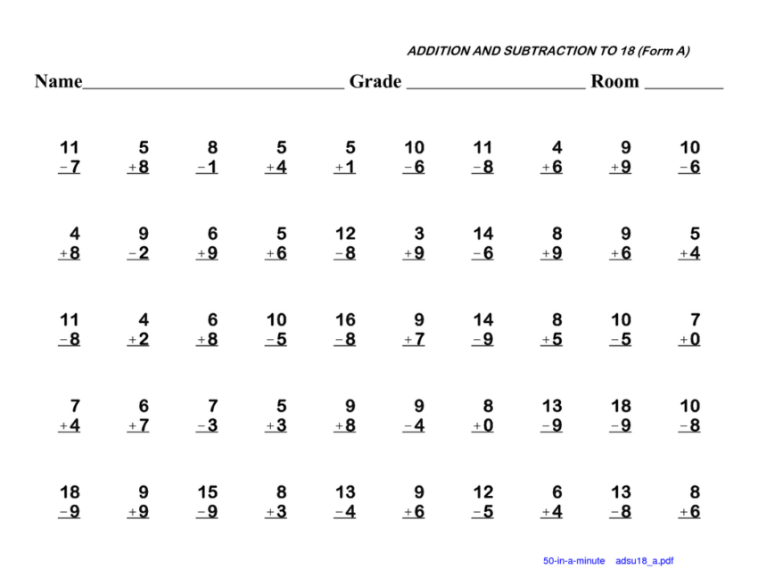 Math Fact Fluency Practice Worksheets Library