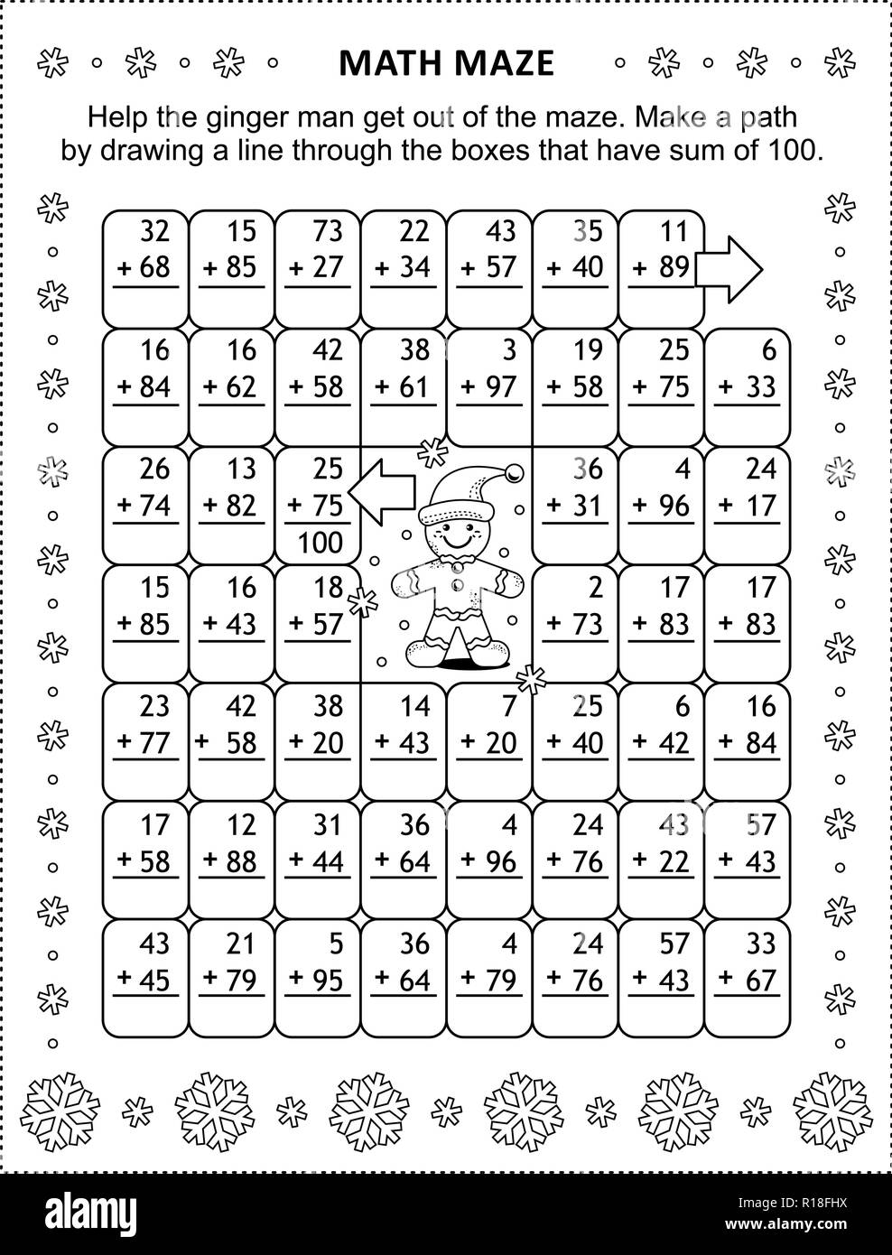 Math Maze With Addition Facts Help The Ginger Man Get Out Of The Maze Make A Path By Drawing A Line Through The Boxes That Have Sum Of 100 Stock Vector Image Math Maze With Addition Facts Help The Ginger Man Get Out Of The Maze Make A Path By Drawing A Line Through The Boxes That Have Sum Of 100 Stock Vector Image